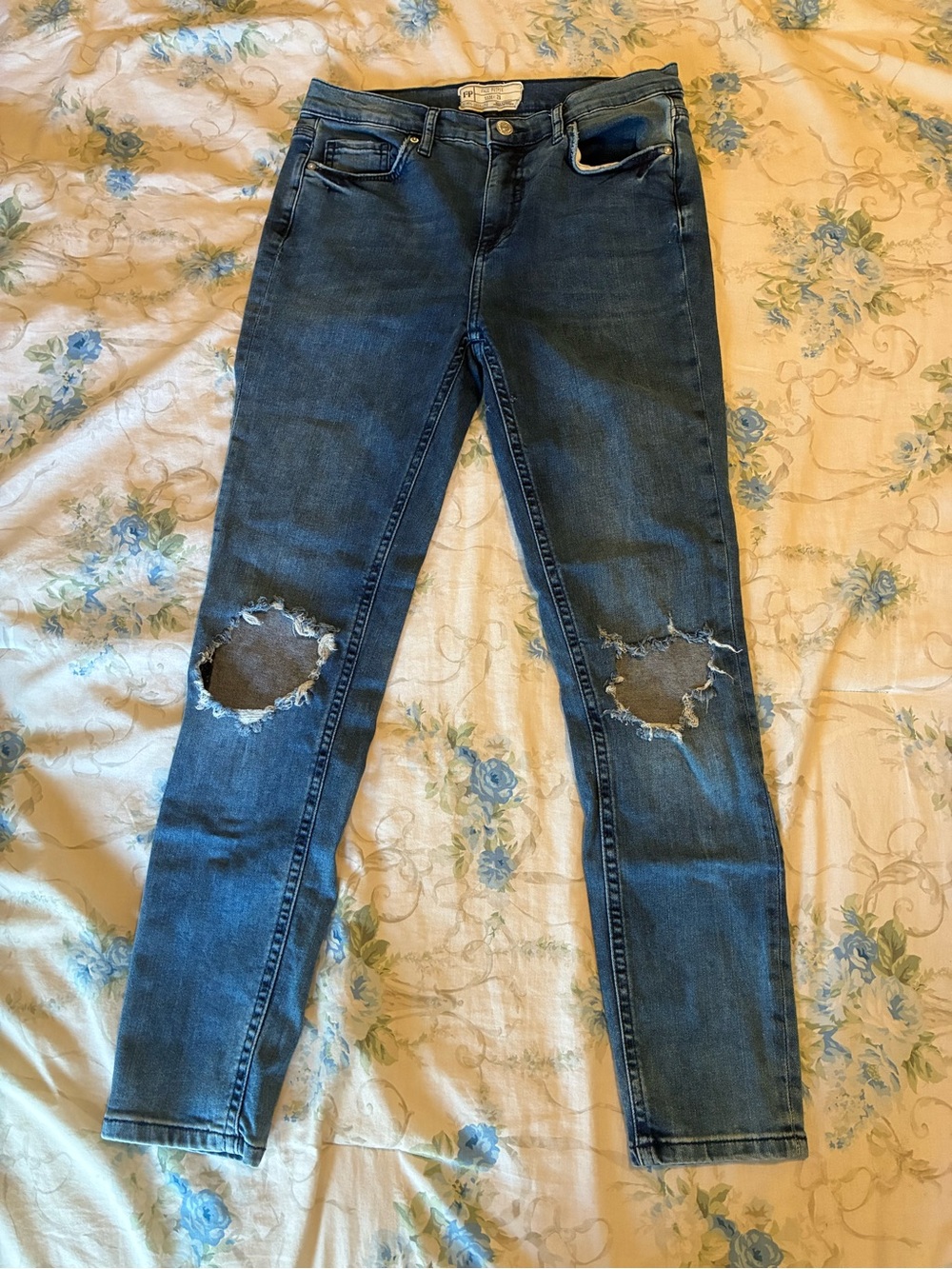 Free People Dark Blue Distressed Skinny Jeans